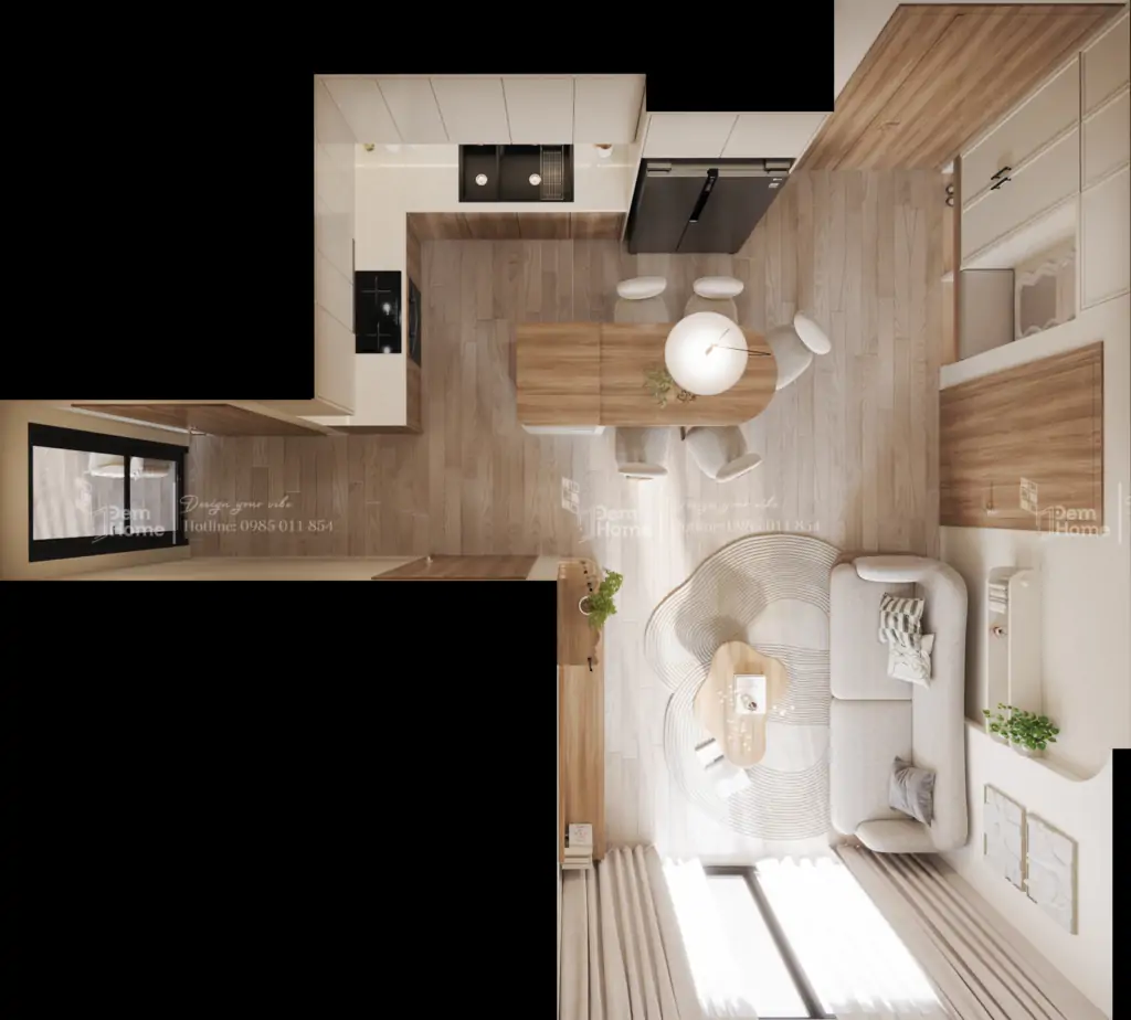 Thiết kế nội thất phong cách Wabi Sabi tối ưu không gian phòng khách bếp