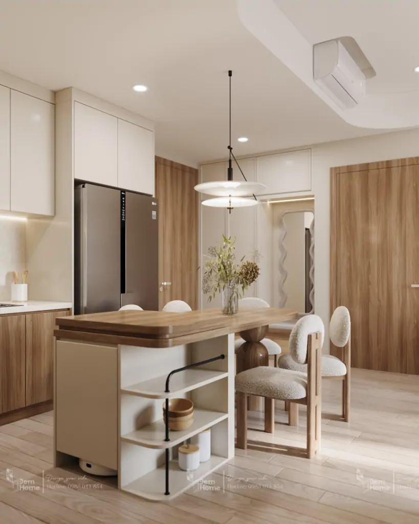 Thiết kế bàn kết hợp đảo bếp phong cách wabi sabi hiện đại tại Masteri Centre Point