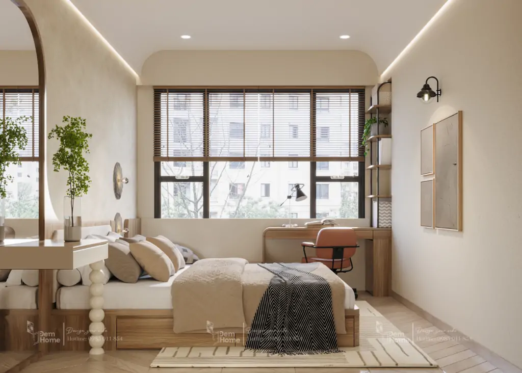 Thiết kế nội thất phòng ngủ Master tối ưu công năng phong cách Wabi Sabi