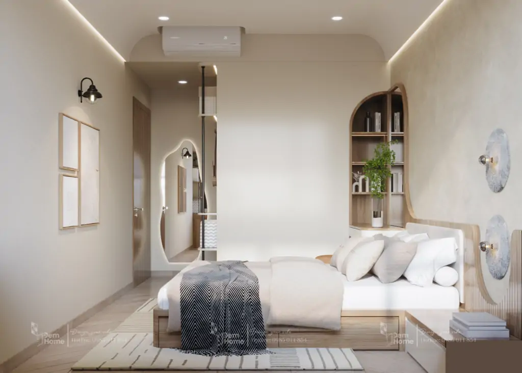 Thiết kế nội thất phòng ngủ Master phong cách Wabi Sabi tại Masteri Centre Point đẹp