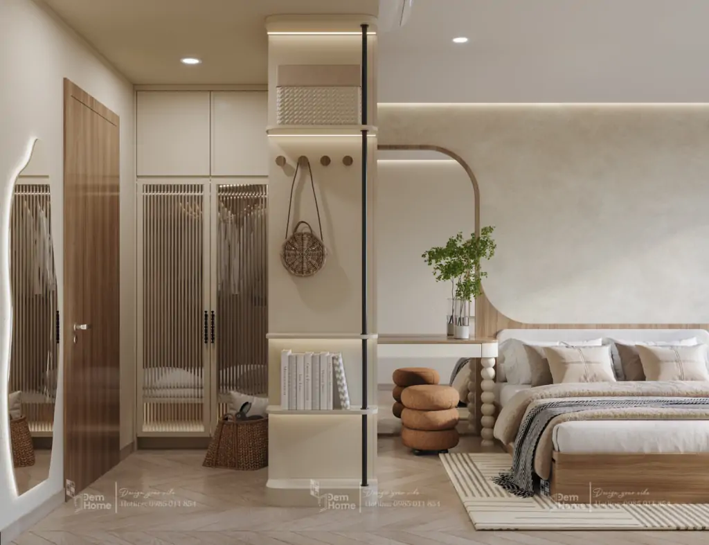 Thiết kế nội thất tủ quần áo phòng ngủ master Wabi Sabi đẹp