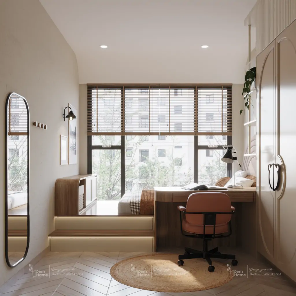 Thiết kế nội thất phòng ngủ nhỏ phong cách Wabi Sabi tối ưu không gian