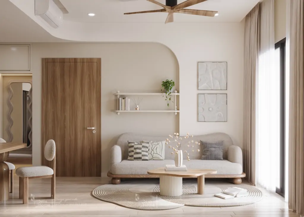 Thiết kế nội thất chung cư Masteri Centre Point phong khách phong cách Wabi Sabi