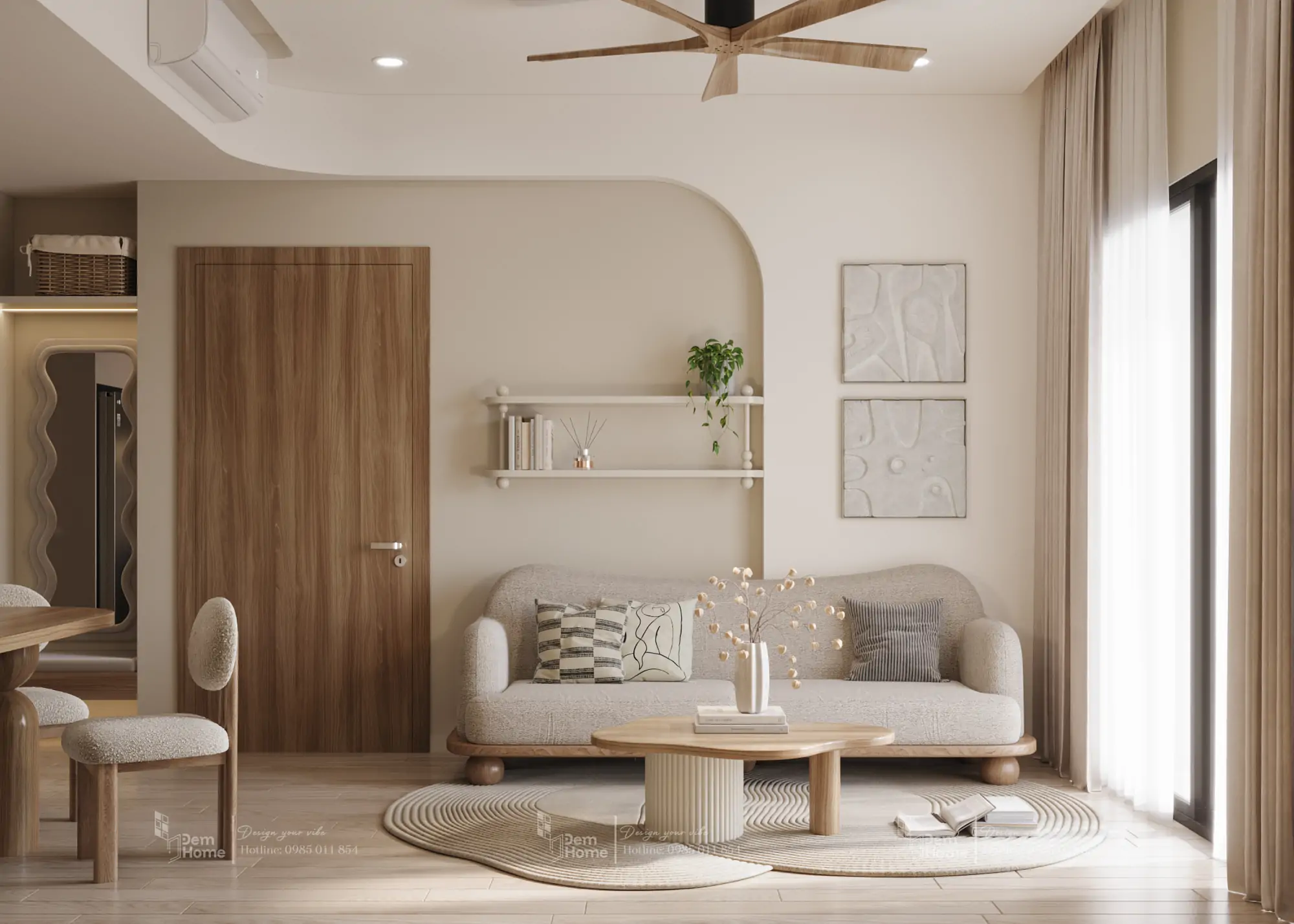 Thiết kế nội thất phòng khách Wabi Sabi Masteri Centre Point