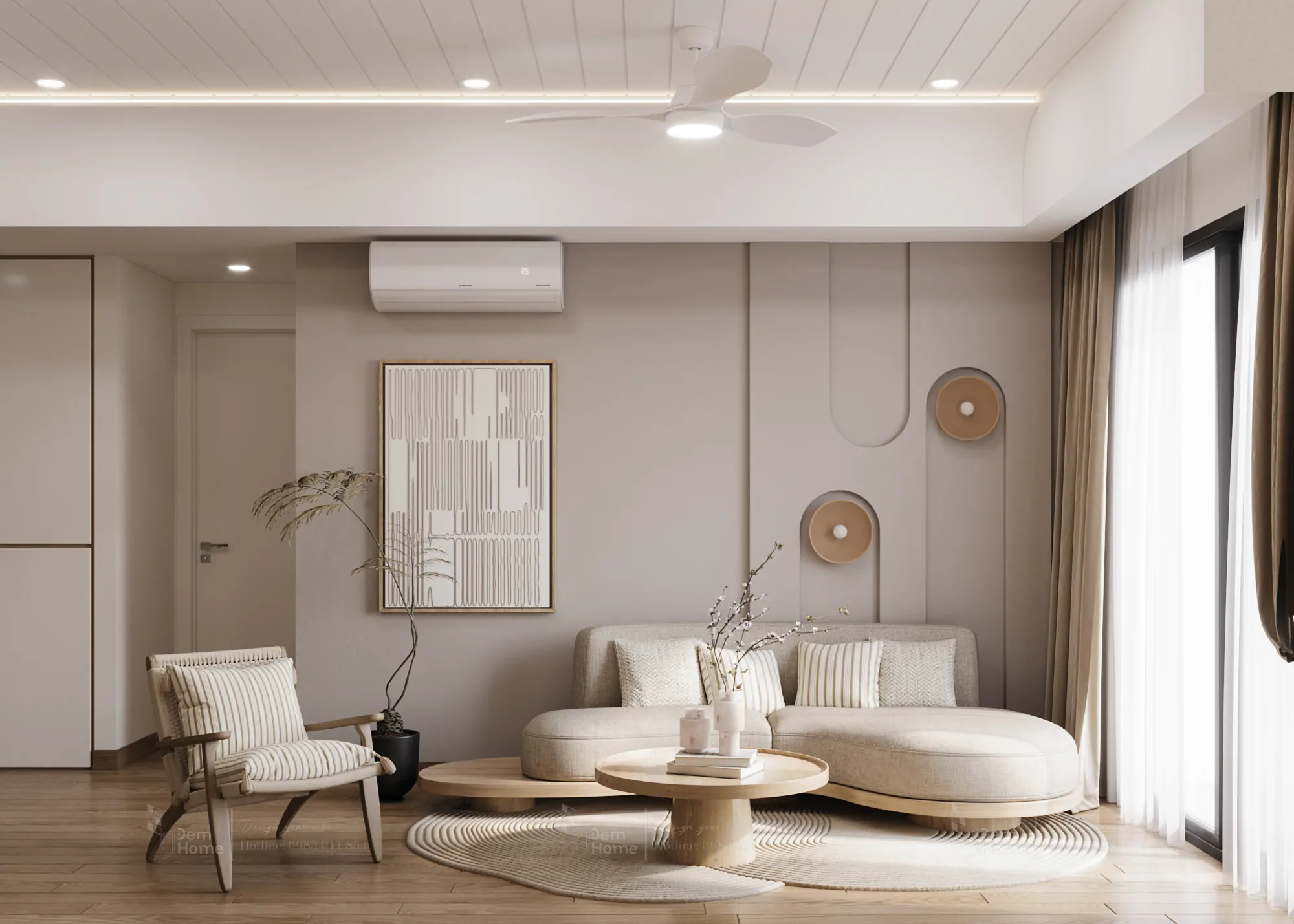 Thiết kế thi công nội thất masteri thảo điền phòng khách phong cách Japandi tối giản