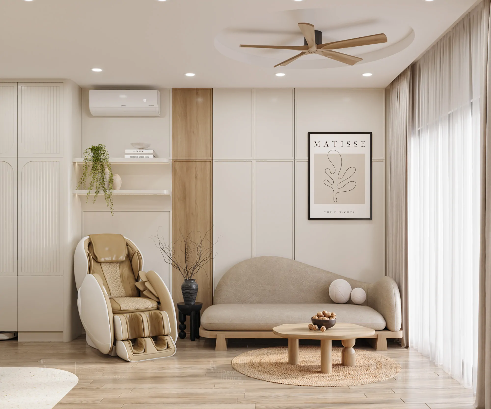 Thiết kế nội thất căn hộ Celesta Rise nhà bè 3pn 93m2 phòng khách đẹp phong cách Japandi