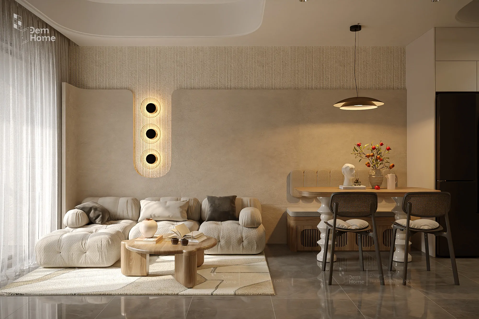 Thiết Kế Nội Thất The Privia 65m2 Phòng Khách phong Cách Wabi Sabi