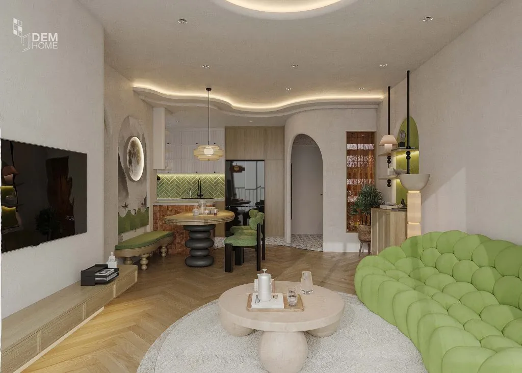 Nội thất phòng khách và phòng bếp căn hộ Celesta Rise 3PN