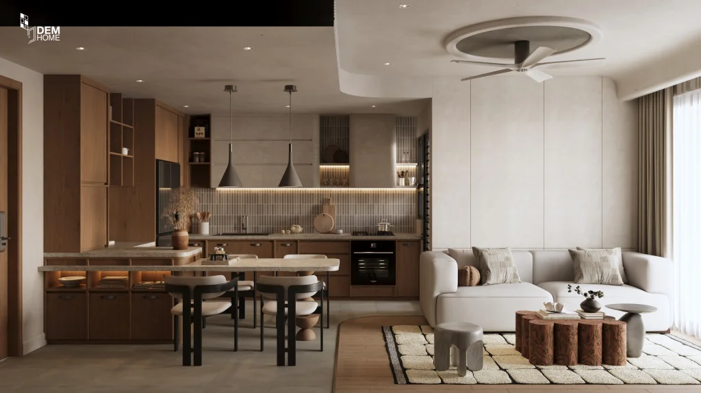 Thiết kế chung cư Celesta Rise 80m2 phòng khách bếp