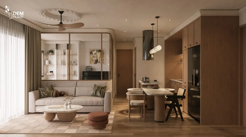 Thiết kế nội thất Lumiere 80m2 phòng khách bếp
