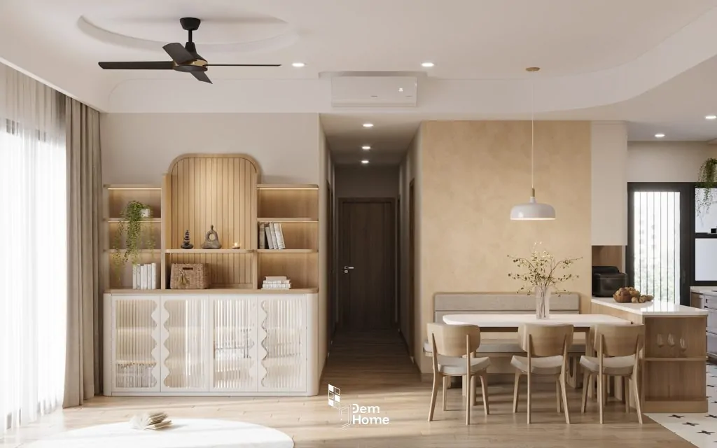 Hình 3D phòng khách dư án thiết kế nội thất Celesa Rise 105m2 Japandi