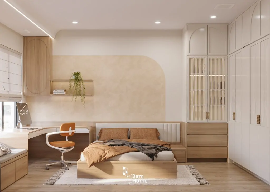 Phòng ngủ master nội thất Celesa Rise 105m2 Japandi