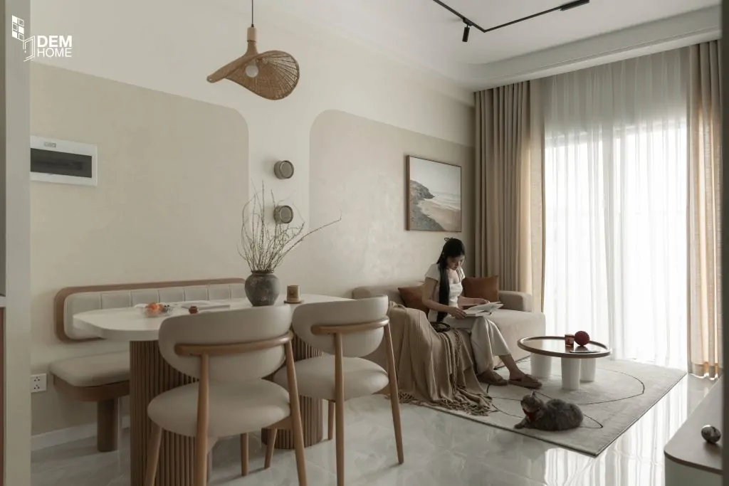Thi công căn hộ The Privia 65m2 bàn ăn và phòng khách