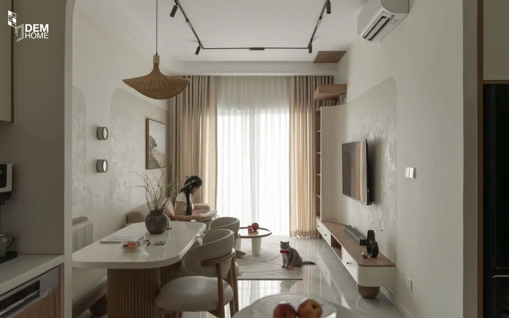 Thi công căn hộ The Privia 65m2 phòng khách