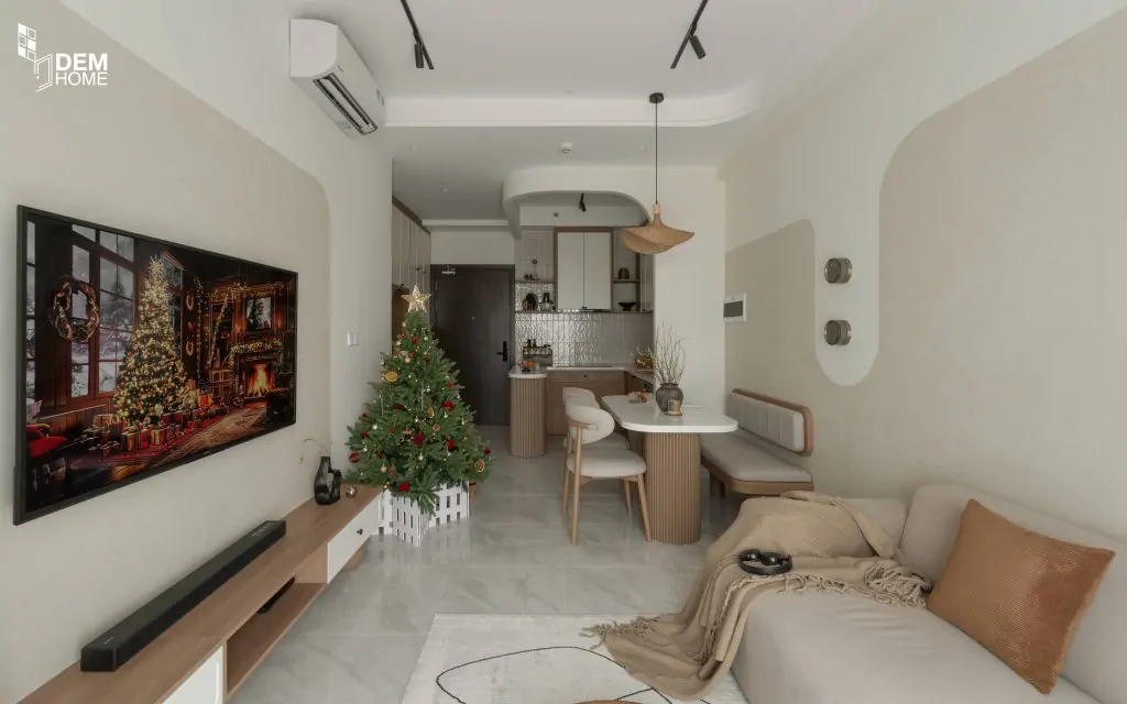 Không gian phòng khách bếp căn hộ The Privia 65m2