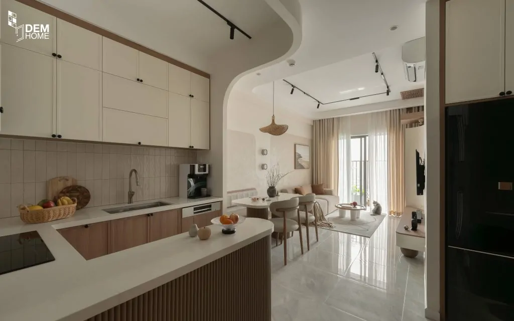 Không gian phòng khách bếp căn hộ The Privia 65m2