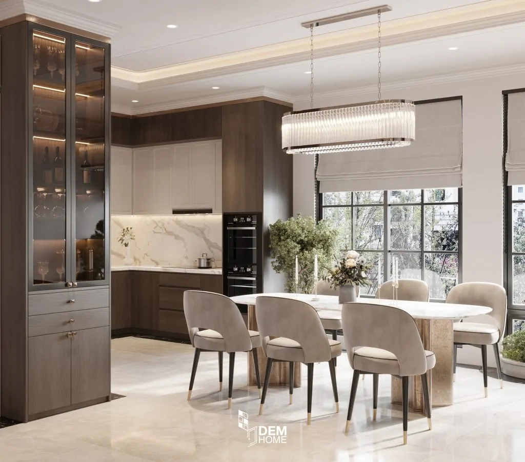 Thiết kế nhà cấp 4 mái nhật 140m2 bàn ăn phòng bếp