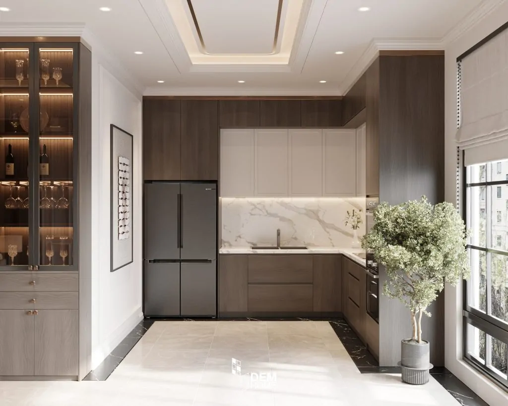 Thiết kế nhà cấp 4 mái nhật 140m2 phòng bếp