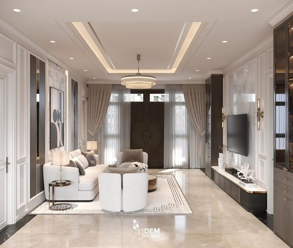 Thiết kế nhà cấp 4 mái nhật 140m2 phòng khách