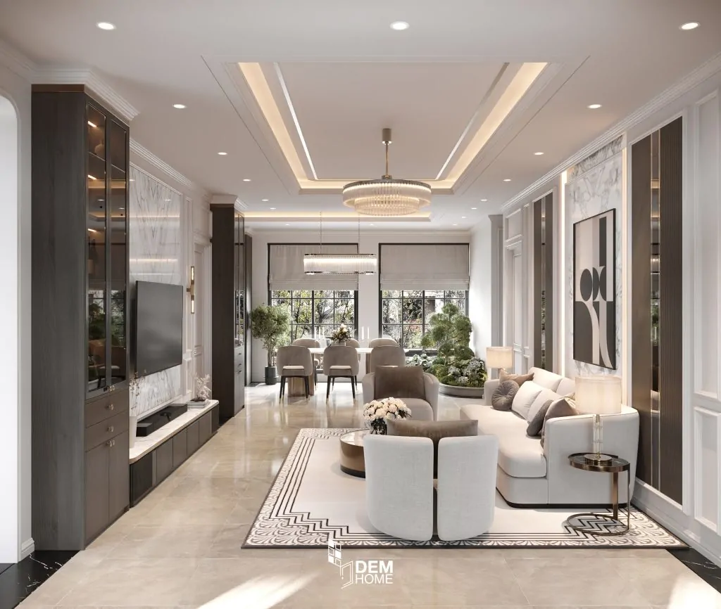 Thiết kế nhà cấp 4 mái nhật 140m2 phòng khách