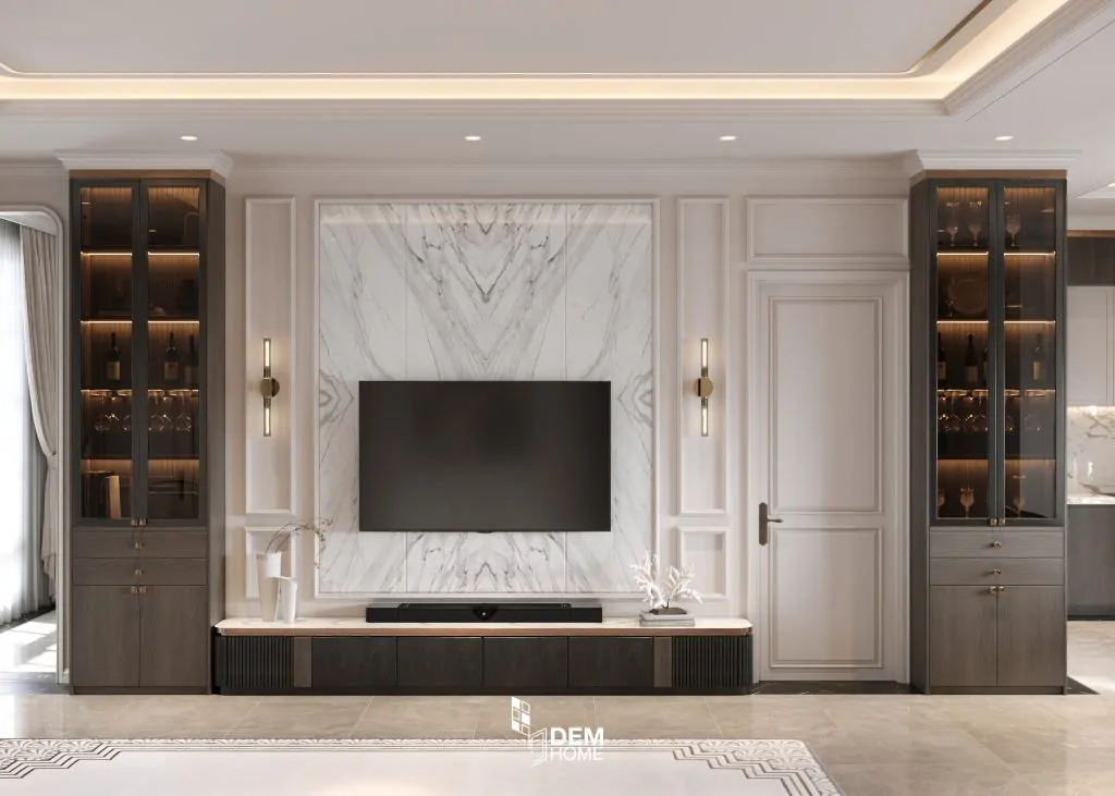 Thiết kế nhà cấp 4 mái nhật 140m2 phòng khách
