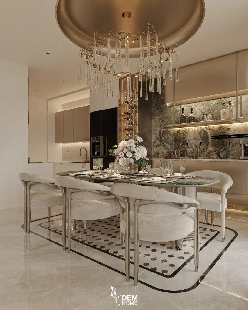 Thiết kế nội thất căn hộ Belleza 196m2 bàn ăn