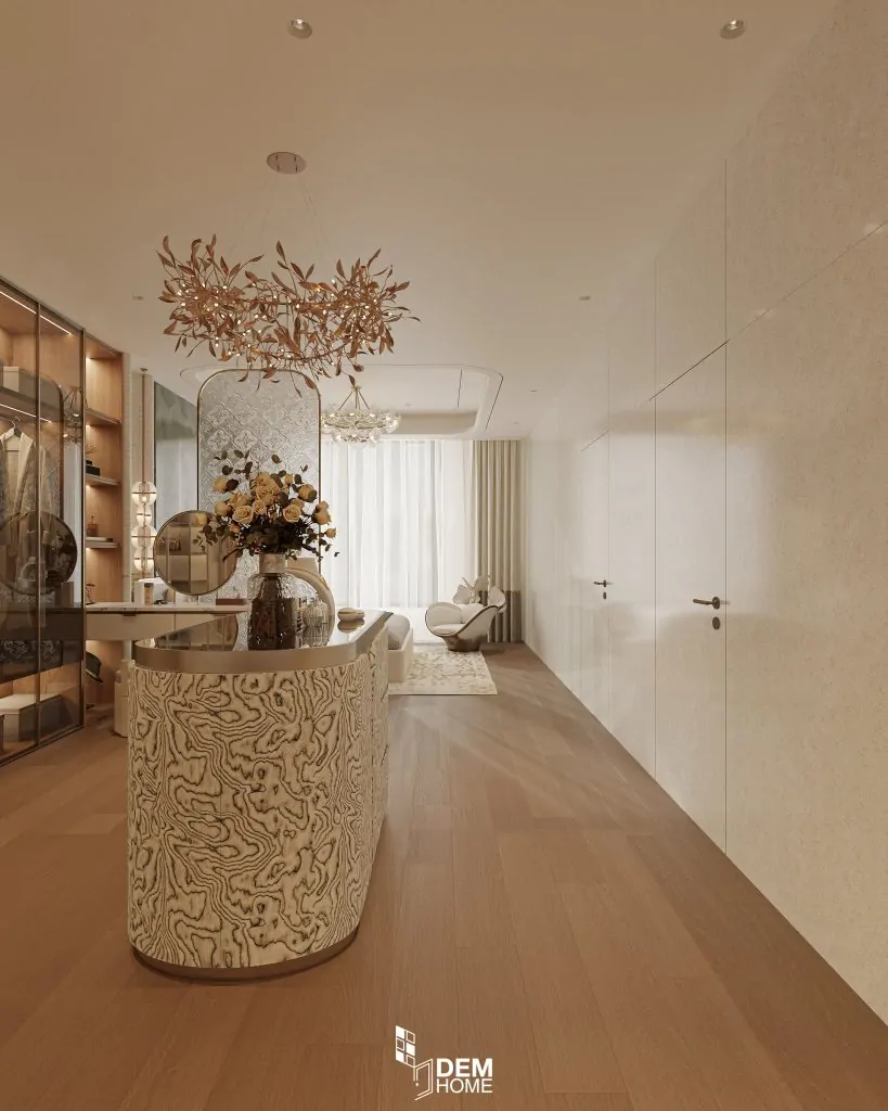 Thiết kế nội thất căn hộ Belleza 196m2 phòng thay đồ và trang điểm phòng ngủ
