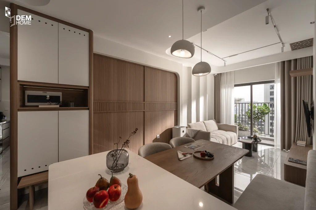 Thi công nội thất The Privia Khang Điền 64m2 phòng khách bếp