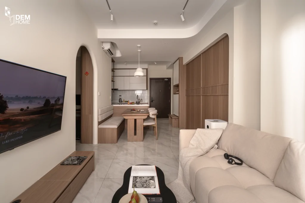 Thi công nội thất The Privia Khang Điền 64m2 phòng khách bếp