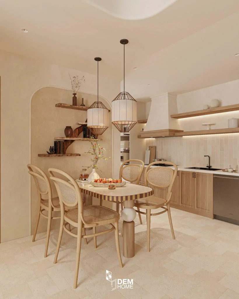 Thiết kế căn hộ The Habitat 67m2 bàn ăn phòng bếp