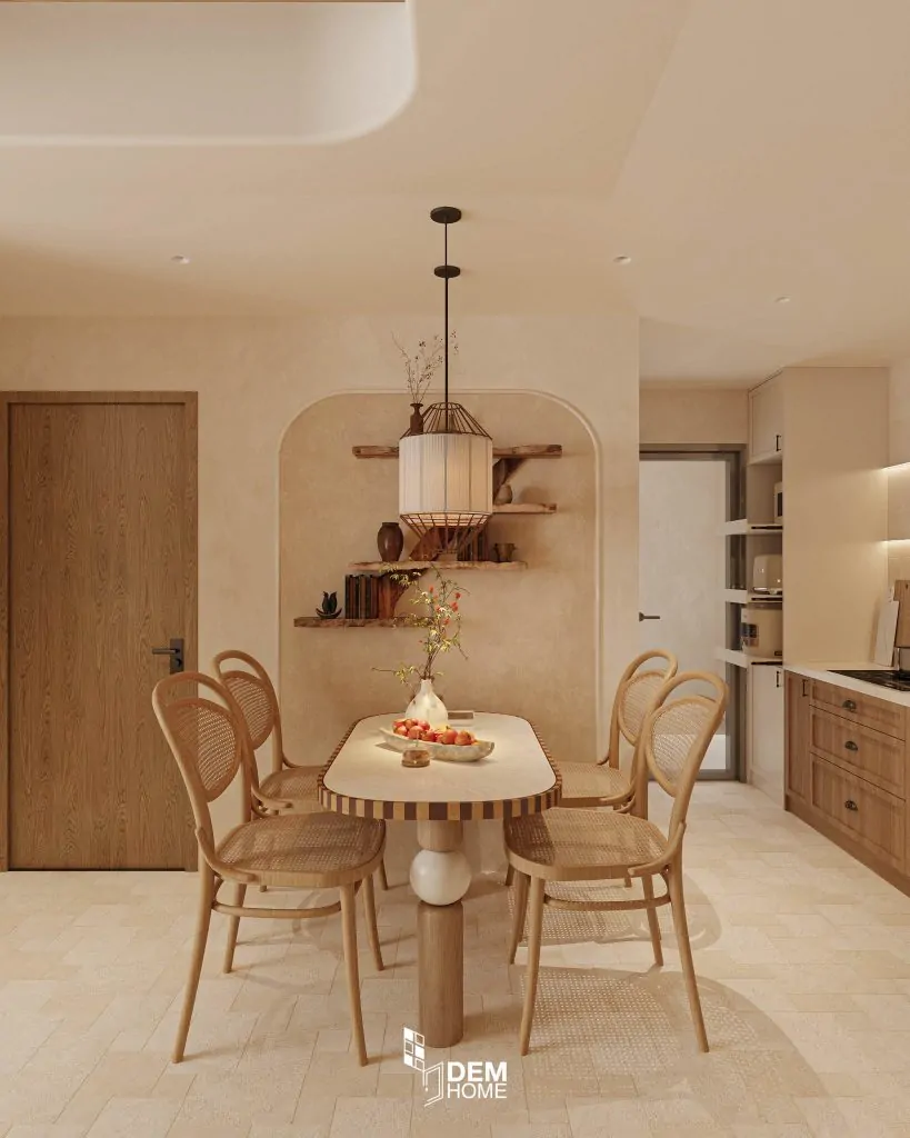 Thiết kế căn hộ The Habitat 67m2 bàn ăn phòng bếp