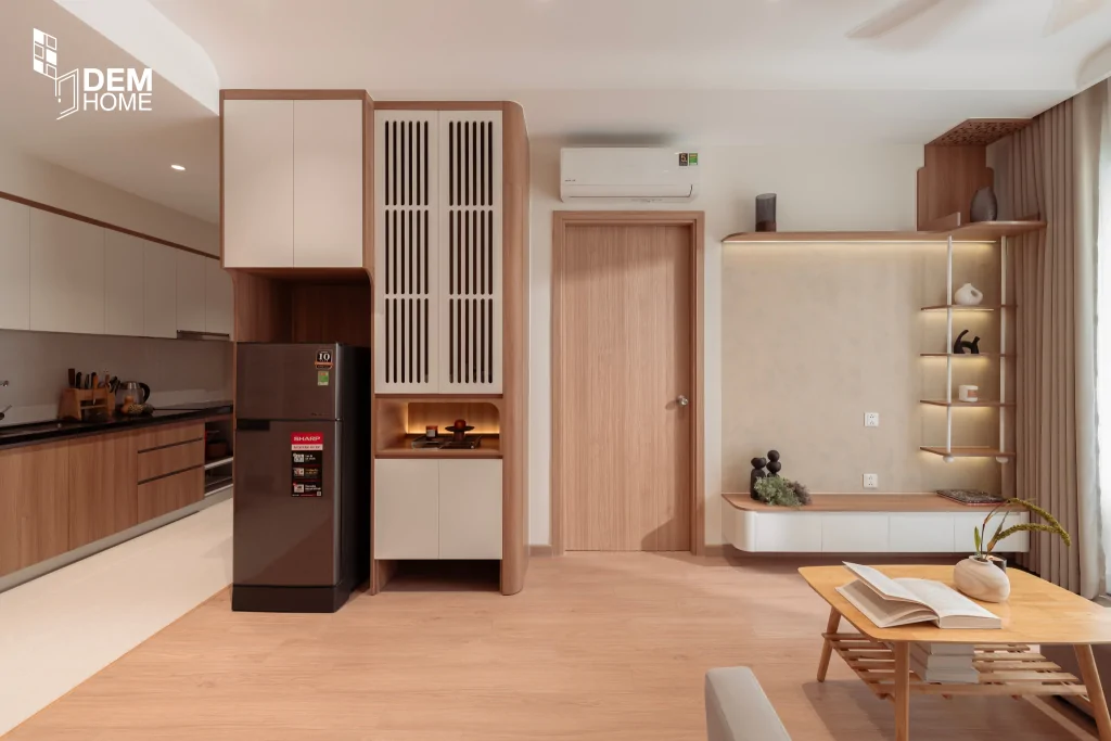 Thi công nội thất căn hộ Westgate 69m2 phòng khách bếp