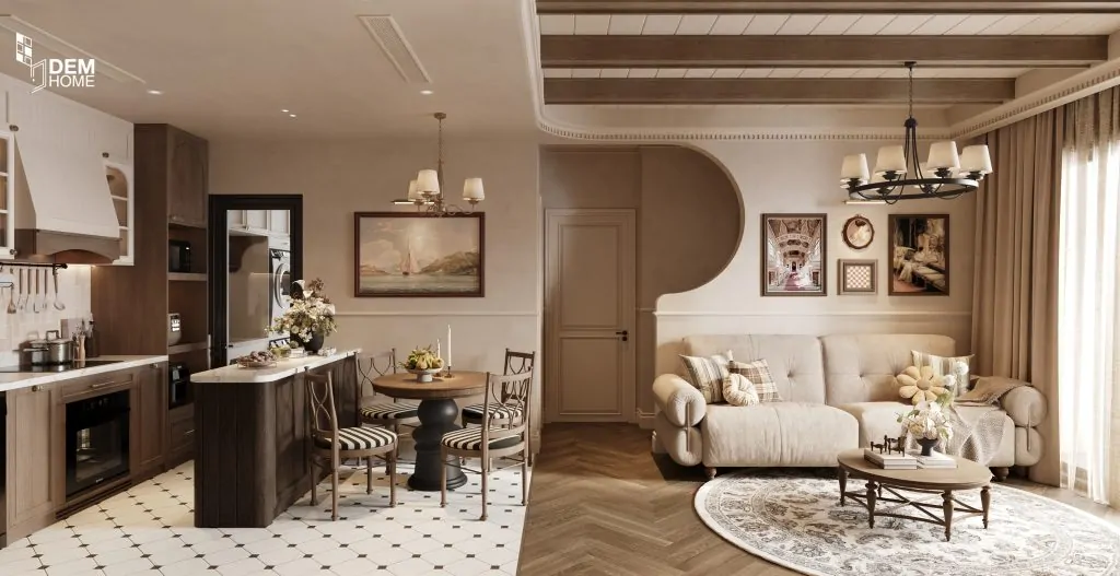 Thiết kế căn hộ celesta rise 105m2 phòng khách bếp