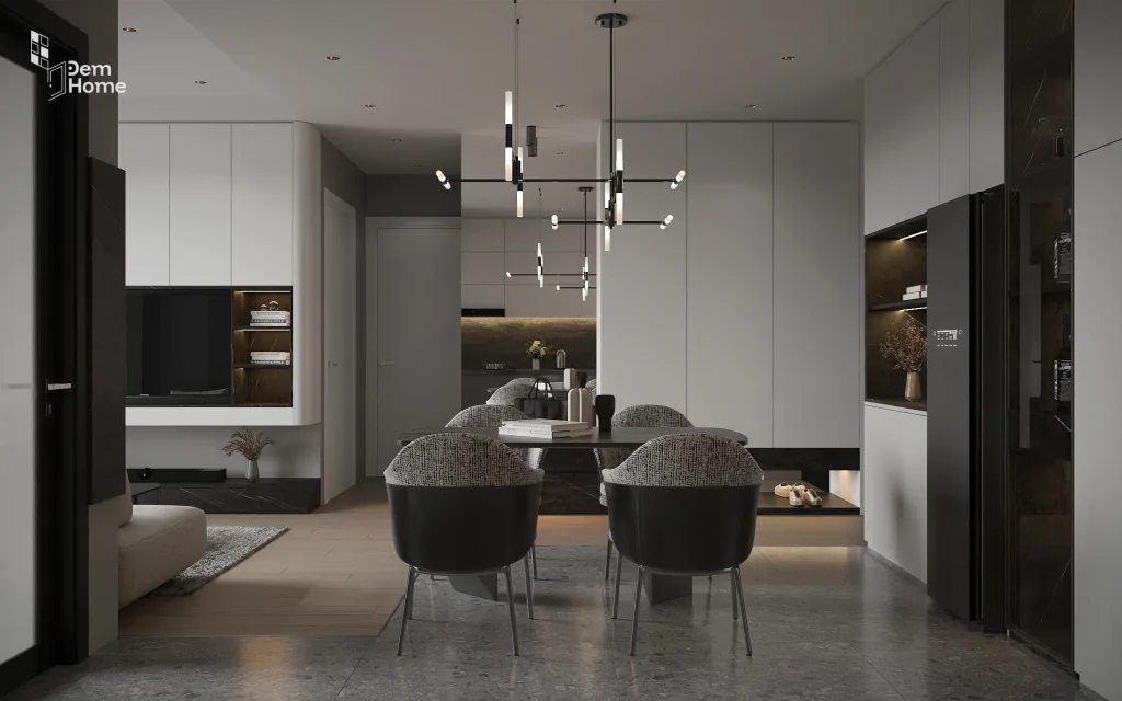 Thiết kế nội thất phòng khách bếp căn hộ Celesta Rise 85m2