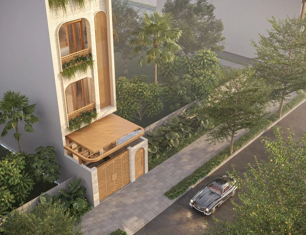 Thiết kế mặt tiền nhà phố 3 tầng 100m2